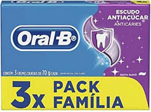 Creme Dental Oral-B Escudo Antiaçucar 70g Pack 3 unid