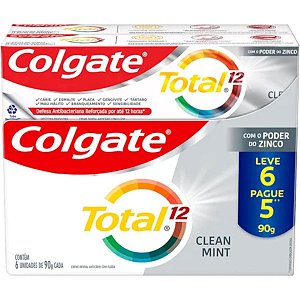 Pasta De Dentes Colgate Total 12 Clean Mint  90g Pack com 6
