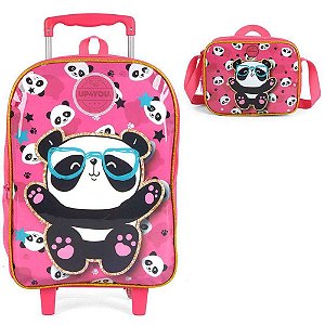Kit Mochila de Carrinho Com Lancheira Panda Up4You Pink