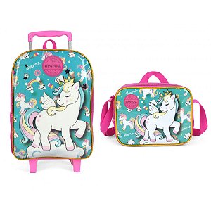 Kit Mochila de Carrinho Com Lancheira Unicórnio Up4you Verde