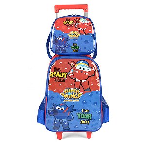 Kit Mochila de Carrinho Com Lancheira SuperWings Luxcel Azul