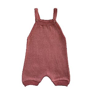 Jardineira Romper de Tricô Liso Tricô Kids Rosa Mescla