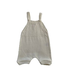 Jardineira Romper de Tricô Trançado Tricô Kids Pérola