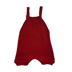 Jardineira Romper de Tricô Trançado Tricô Kids Vermelho