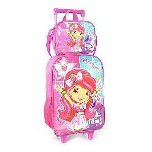Kit Mochila de Carrinho e Lancheira Moranguinho Luxcel Rosa