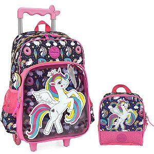 Kit Mochila de Carrinho Com Lancheira Unicórnio Up4you Azul