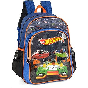 Mochila Escolar Hot Wheels Grande 3 Bolsos Luxcel Azul