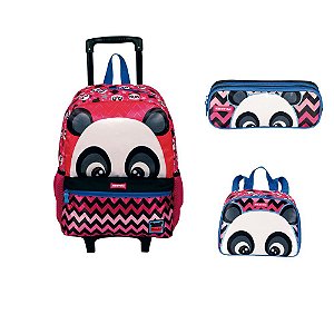 Kit Mochila Lancheira Estojo Panda Sestini Rosa