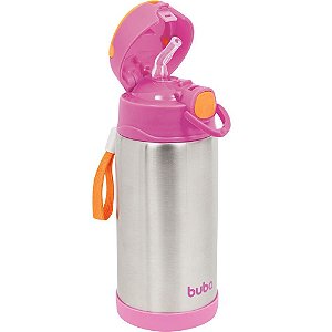 Copo Térmico Parede Dupla Com Canudo Buba Rosa
