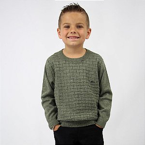 Blusa de Tricô Trabalhado Tricô Kids Verde Mescla