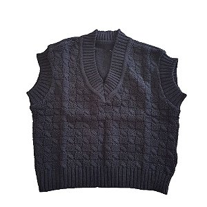 Colete de Tricô de Bebê Trançado Tricô Kids Azul Marinho