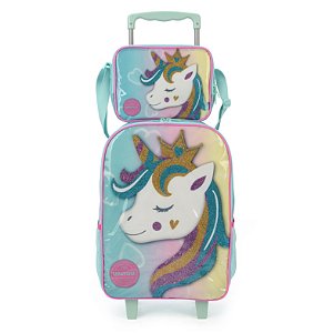 Kit Mochila e Lancheira Up4You Com Rodinhas Unicórnio Verde