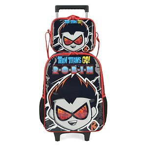 Kit Mochila de Rodinhas Lancheira Luxcel Teen Titans GoPreto