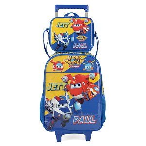 Kit Mochila de Rodinhas Lancheira Luxcel Super Wings Azul