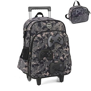 Kit Mochila de Rodinhas Lancheira Luxcel Game Up4You Cinza