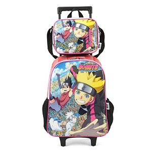 Kit Mochila de Rodinhas Lancheira Luxcel Boruto Vermelho