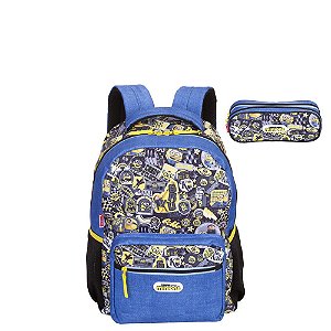 Kit Mochila e Estojo Sestini Minions M PlusTween Cinza