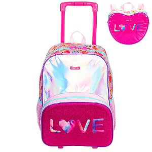 Kit Mochila de Rodinhas e Lancheira Sestini Love X Rosa