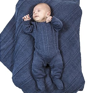 Saída de Maternidade Tricô Kids Texturizada Azul Mescla