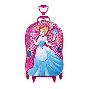 Mochila de Rodinhas 3D Maxtoy Princesa Cinderela Rosa