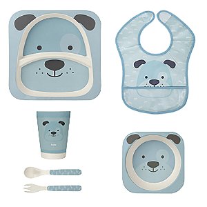 Kit de Alimentação Com Babador Buba Bambu Cachorro Azul