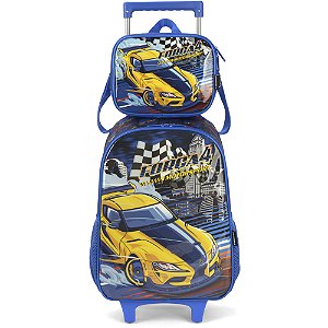 Kit Mochila de Rodinhas Lancheira Luxcel Força 4 Azul