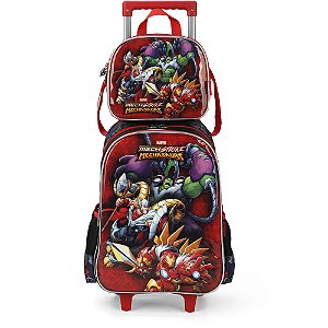 Kit Mochila de Rodinhas Lancheira Luxcel Avengers Vermelho