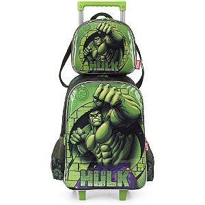 Kit Mochila de Rodinhas Lancheira Luxcel Avengers Preto