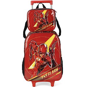 Kit Mochila de Rodinhas Lancheira Luxcel The Flash Vermelho