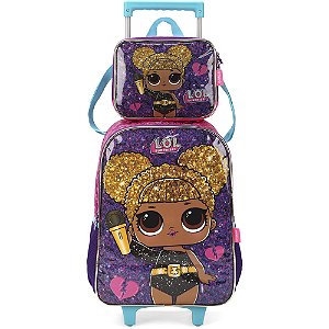 Kit Mochila de Rodinhas e Lancheira Luxcel Lol Surprise Roxo