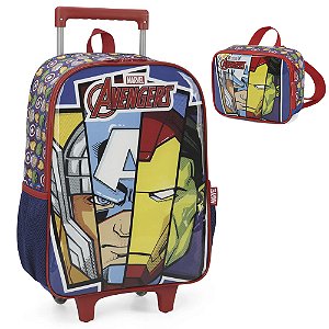 Kit Mochila de Rodinhas e Lancheira Luxcel Avengers Azul