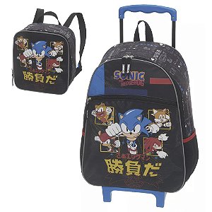 Kit Mochila Rodinha Lancheira Pacific Sonic Go Fast Preto