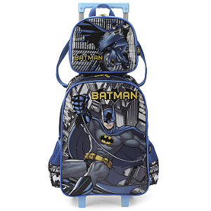 Kit Mochila de Rodinhas Lancheira Luxcel Batman Azul