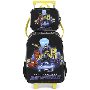 Kit Mochila de Rodinhas Lancheira Luxcel Batwheels Preto