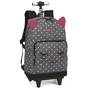 Mochila Rodinhas Com Alça Luxcel Up4You Gatinha Preto