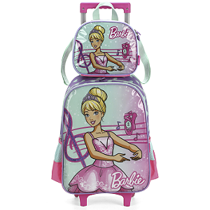Kit Mochila Rodinhas Lancheira Luxcel Barbie Rosa