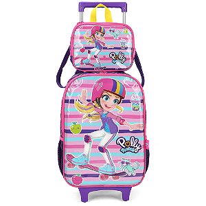 Kit Mochila Rodinhas Lancheira Luxcel Polly Pocket Roxo
