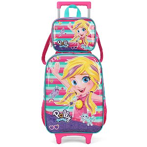 Kit Mochila Rodinhas Lancheira Luxcel Polly Pocket Verde