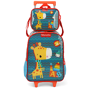 Kit Mochila de Rodinhas Lancheira Luxcel Fisher-Price Verde