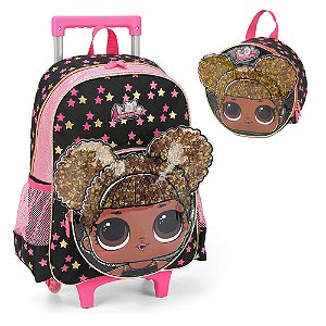 Kit Mochila Rodinhas e Lancheira Luxcel Lol Prata
