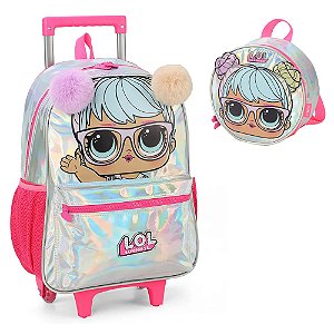 Kit Mochila Rodinhas e Lancheira Luxcel Lol Prata