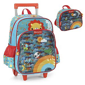 Kit Mochila Rodinhas Lancheira Luxcel Fisher-Price Verde