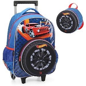 Kit Mochila de Rodinhas Lancheira Luxcel Hotwheels Azul