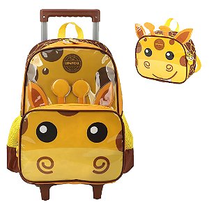 Kit Mochila Rodinhas Lancheira Luxcel Up4You Girafa Amarelo