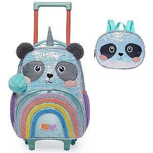 Kit Mochila de Rodinhas Lancheira Pack Me Sweet Panda Verde