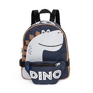Mochila Com Pochete-Lancheira Mait Dino Azul Marinho