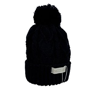 Gorro de Tricô Para Meninas Com Pompom Preto