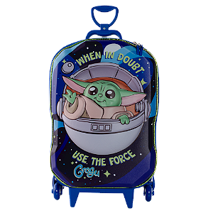 Mochila de Rodinhas 3D Maxtoy Star Wars Grogu Azul Verde