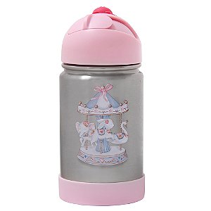 Garrafa Flip Témica Bup Baby Com Alça 350 ML Carrossel Rosa