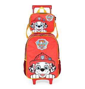 Kit Mochila Rodinhas e Lancheira Luxcel Patrulha Canina Vermelho